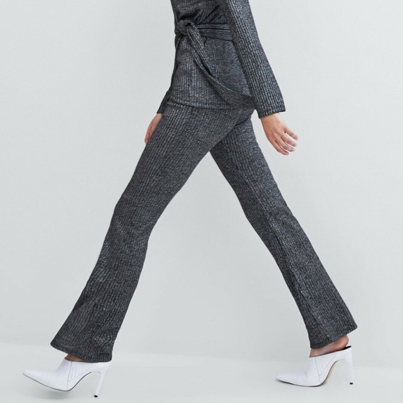 ZARA Charcoal Grey Stretchy Ribbed Trousers - Picture 2 of 3